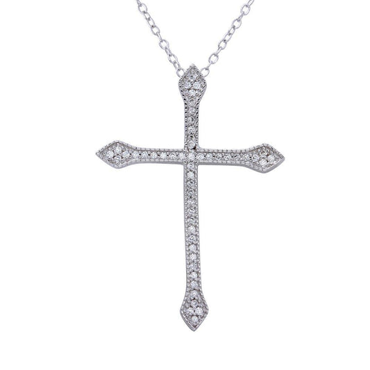 925 Sterling Silver Rhodium Plated Cross Pendant with CZ