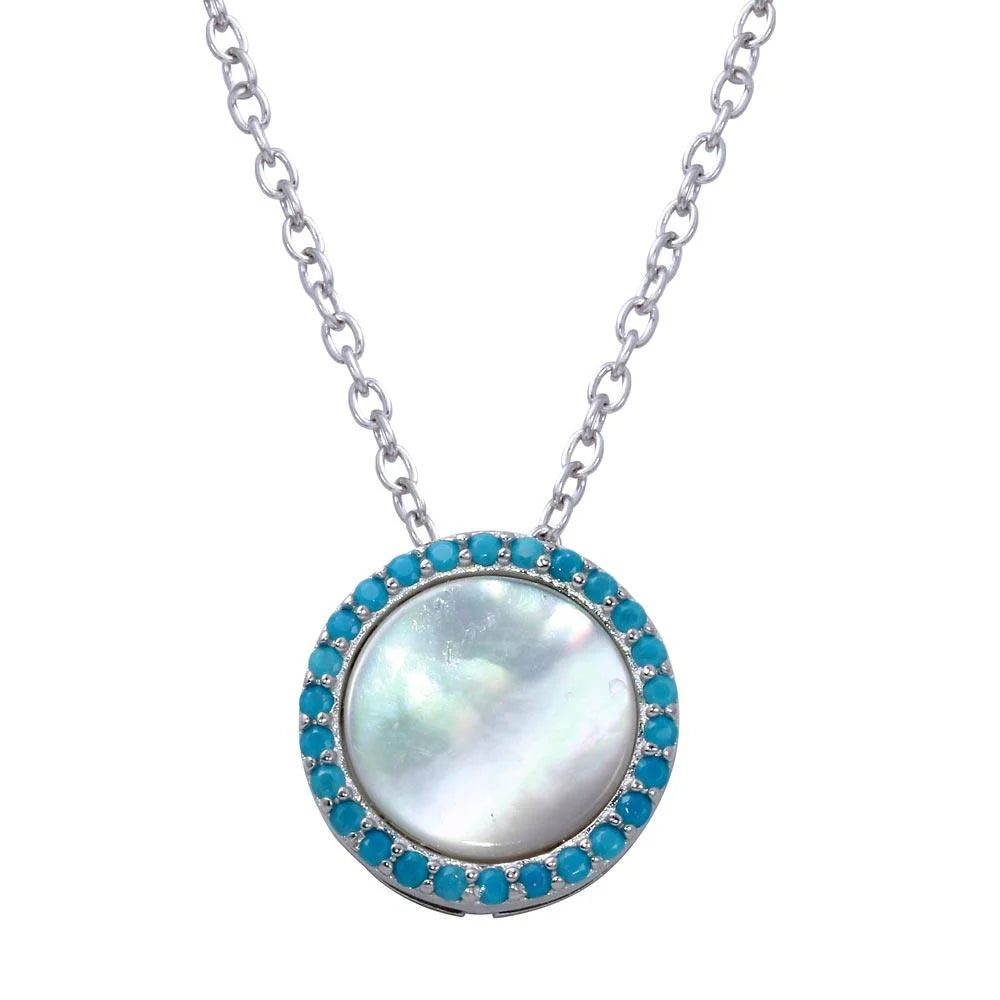 925 Sterling Silver Rhodium Plated Round Opal Pendant Necklace with CZ
