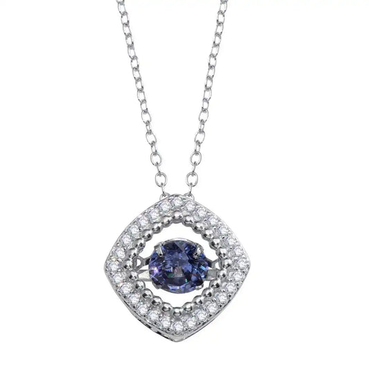 925 Sterling Silver Rhodium Plated Open Rhombus Necklace with Dancing CZ