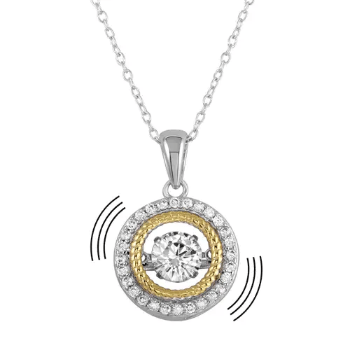 925 Sterling Silver Rhodium Plated Open Pendant Necklace with Dancing CZ