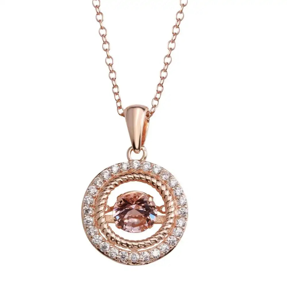 925 Sterling Silver Rose Gold Plated Open Pendant Necklace with Dancing CZ