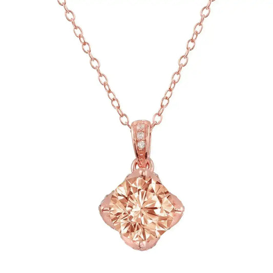 925 Sterling Silver Rose Gold Plated Pink CZ Pendant Necklace