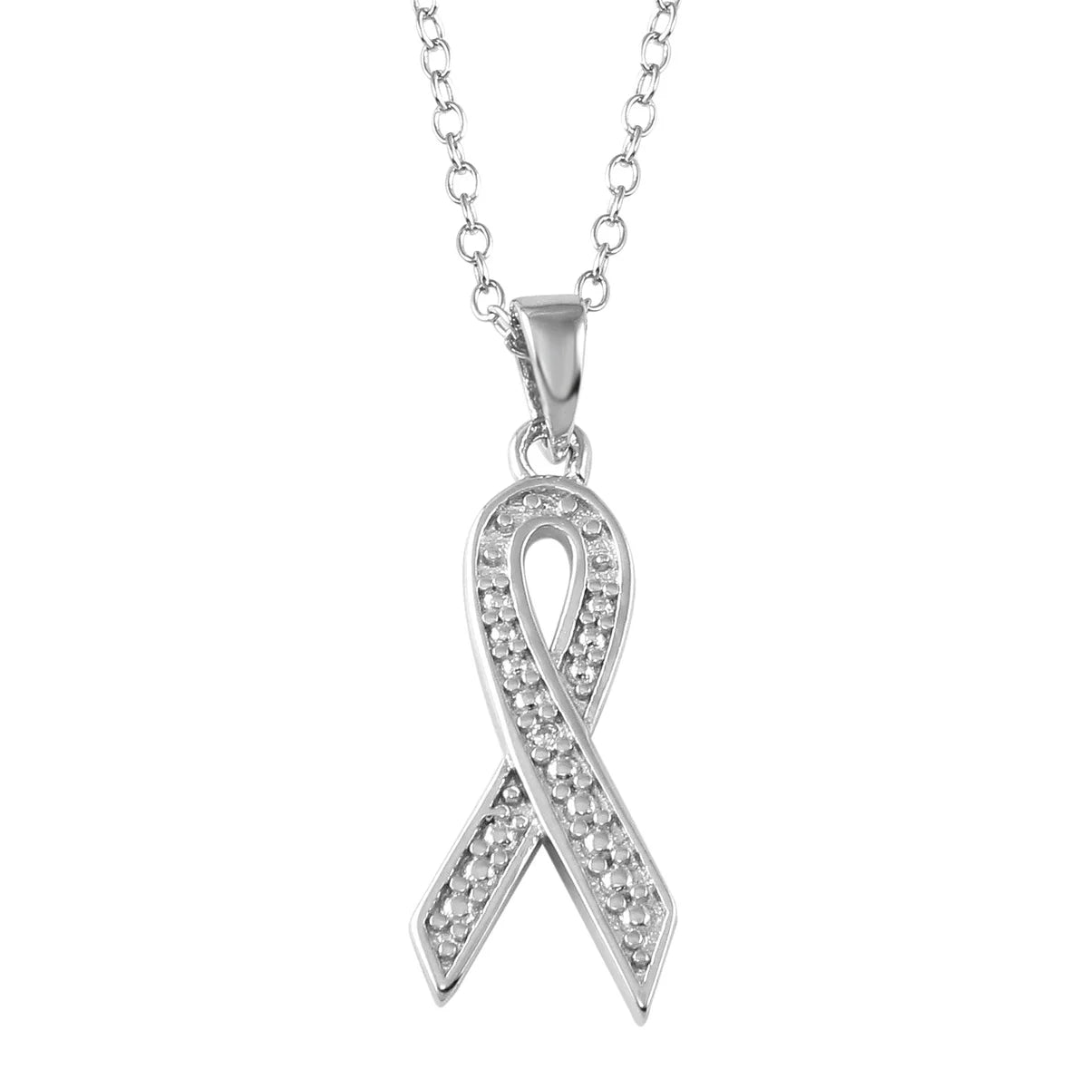 925 Sterling Silver Rhodium Plated CZ Ribbon Necklace