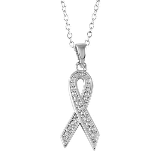 925 Sterling Silver Rhodium Plated CZ Ribbon Necklace