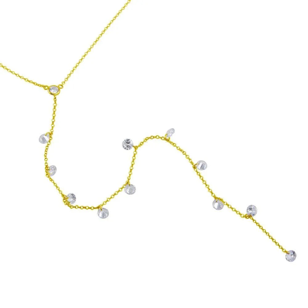 925 Sterling Silver Gold Plated Drop CZ Necklace
