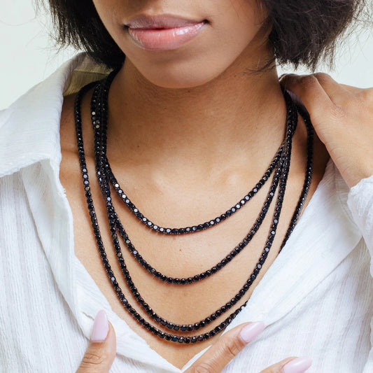 925 Sterling Silver Blk Rhodium Plated Round Blk CZ Tennis Necklace or Bracelet 4mm