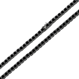 925 Sterling Silver Blk Rhodium Plated Round Blk CZ Tennis Necklace or Bracelet 4mm