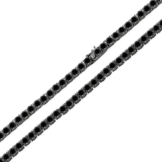 925 Sterling Silver Blk Rhodium Plated Round Blk CZ Tennis Necklace or Bracelet 4mm