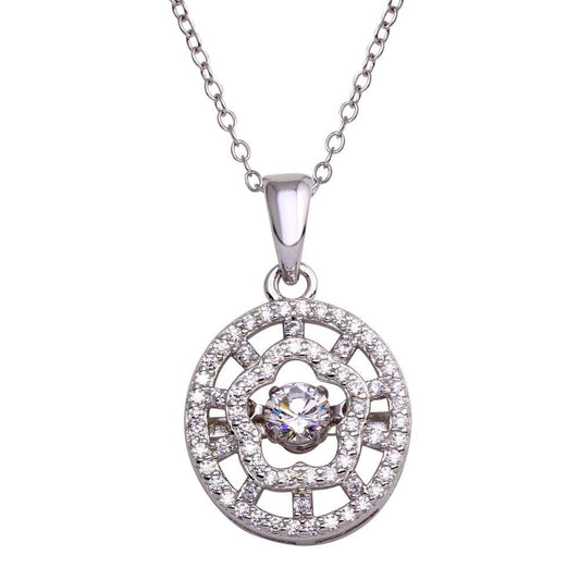 925 Sterling Silver Rhodium Plated CZ Cut Out Clover Design Dancing CZ Necklace