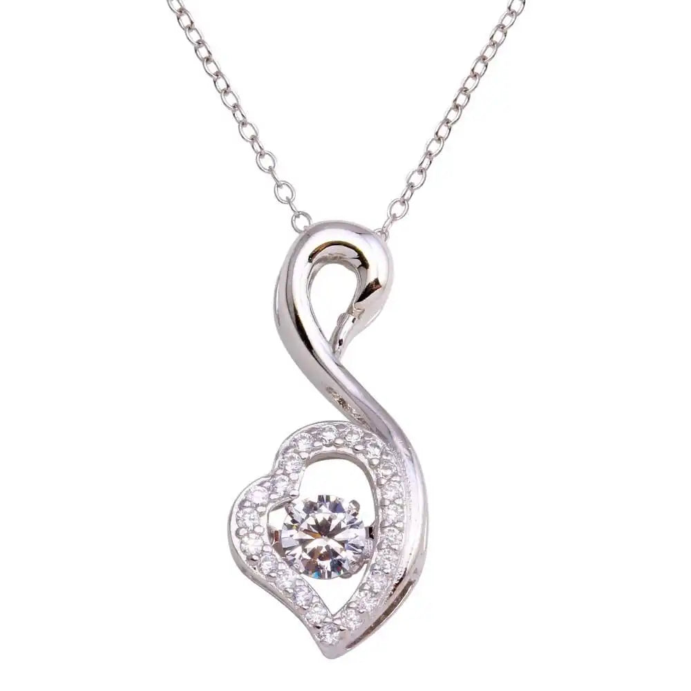 925 Sterling Silver Rhodium Plated Open Swan Dancing CZ Necklace