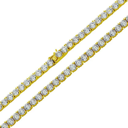 925 Sterling Silver Gold Plated Round CZ Link Chains and Bracelet 5mm