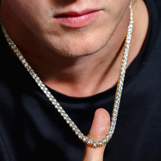 925 Sterling Silver Gold Plated  Round CZ Link Chains and Bracelet 5mm