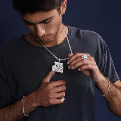 925 Sterling Silver Rhodium Plated CZ THE DON Hip Hop Pendant