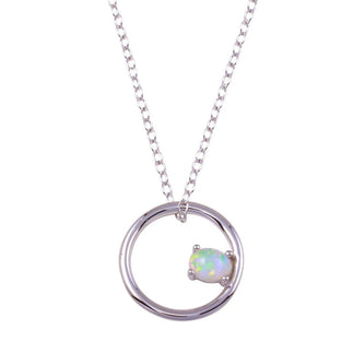 925 Sterling Silver Rhodium Plated Open Circle Synthetic Opal Necklace