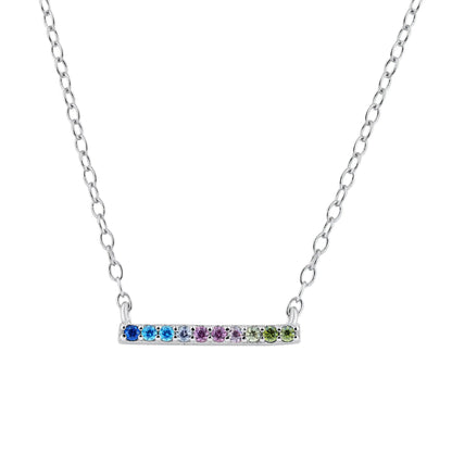 925 Sterling Silver Rhodium Plated Rainbow Multi Color CZ Bar Necklace & Earring Set