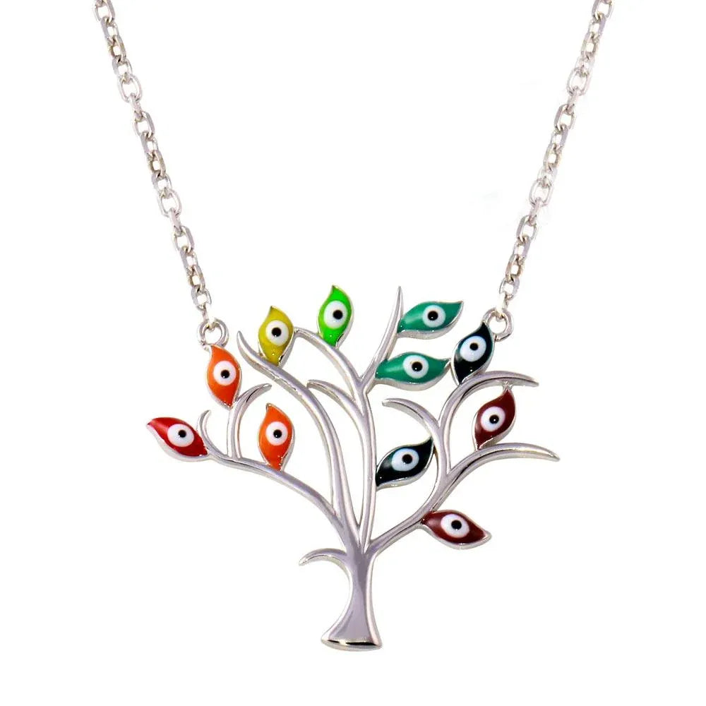 925 Sterling Silver Rhodium Plated Evil Eye Tree of Life Necklaces