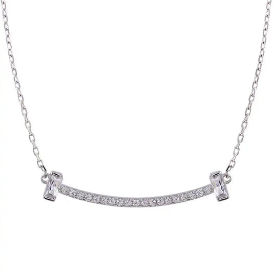 925 Sterling Silver Rhodium Plated CZ Bar Necklace
