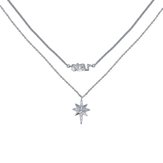 925 Sterling Silver Rhodium Plated North Star CZ Dual Strand Necklace