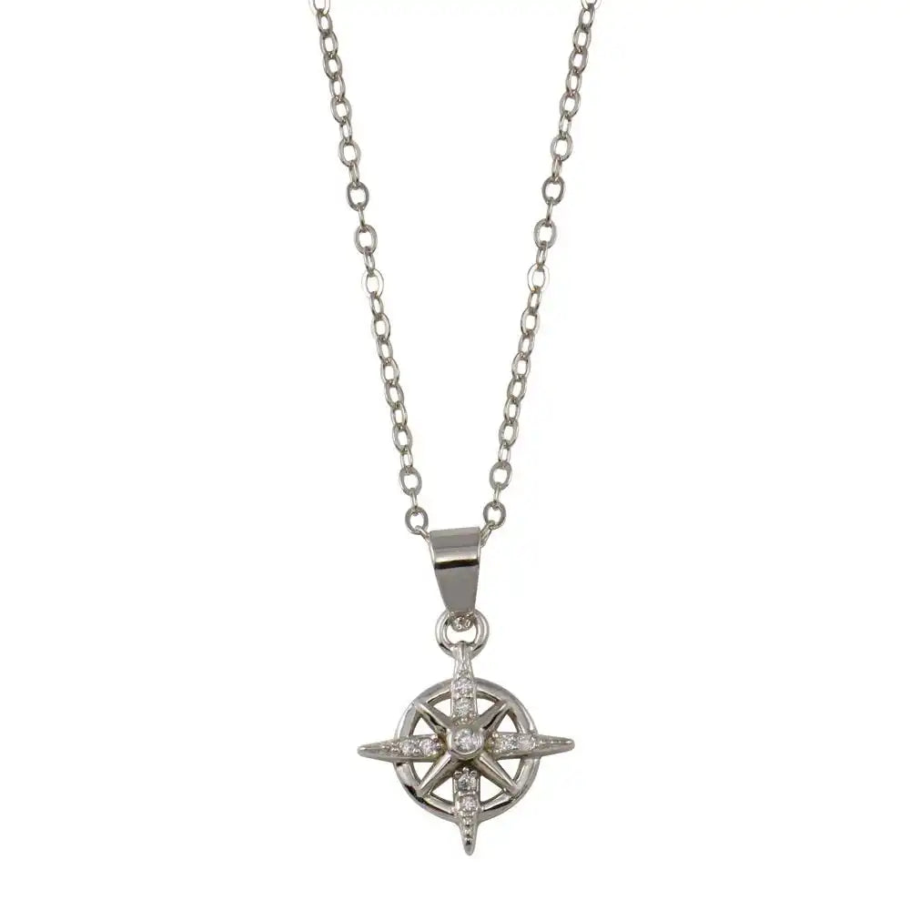 925 Sterling Silver Rhodium Plated Northern Star CZ Necklace