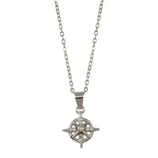 925 Sterling Silver Rhodium Plated Northern Star CZ Necklace