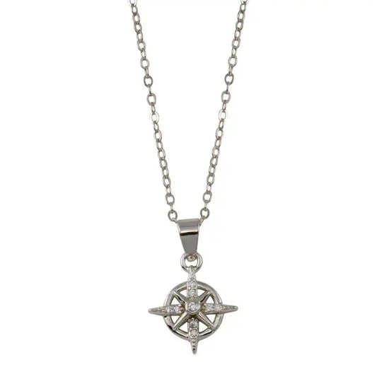 925 Sterling Silver Rhodium Plated Northern Star CZ Necklace