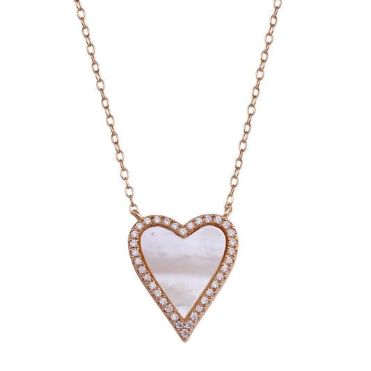 925 Sterling Silver Rose Gold Plated Heart Mother of Pearl Necklace