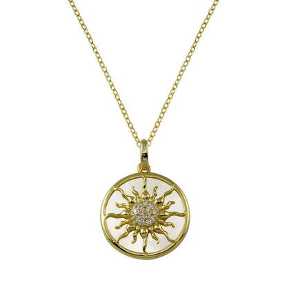 925 Sterling Silver Gold Plated MOP CZ Sun Necklace