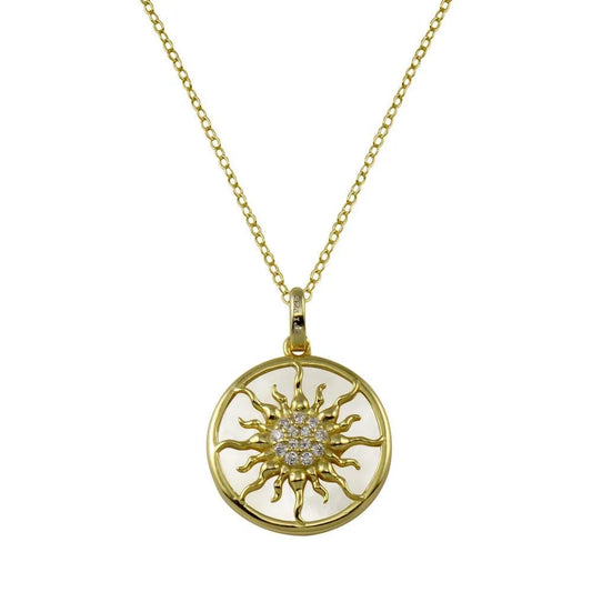 925 Sterling Silver Gold Plated MOP CZ Sun Necklace