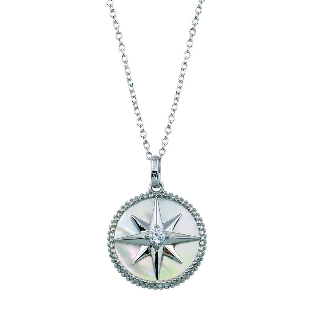 925 Sterling Silver Northern Star CZ Mother of Pearl Pendant