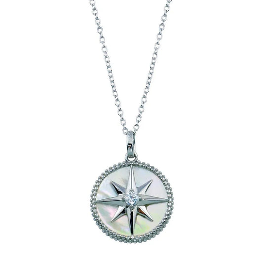 925 Sterling Silver Northern Star CZ Mother of Pearl Pendant