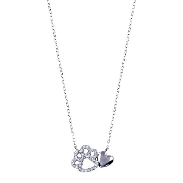 925 Sterling Silver Rhodium Plated Dog Paw Heart Necklace