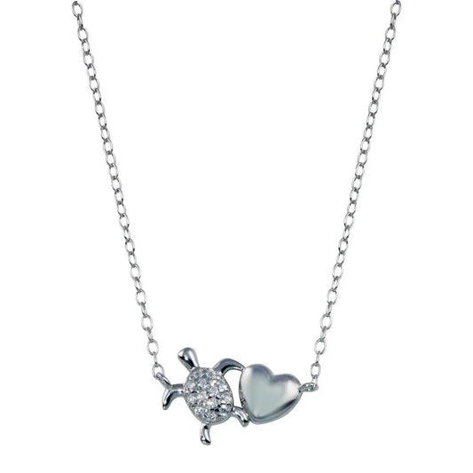 925 Sterling Silver Rhodium Plated Turtle Heart Necklace