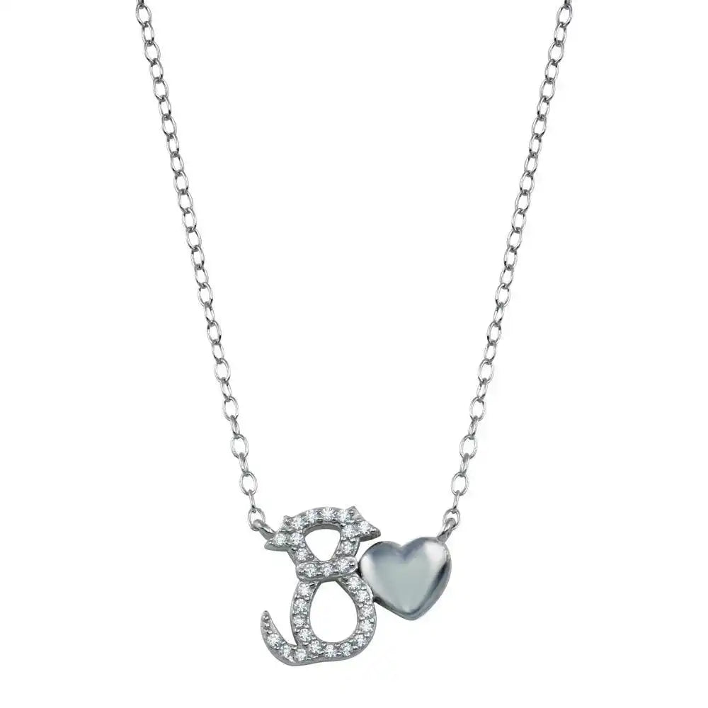 925 Sterling Silver Rhodium Plated Dog Heart Necklace