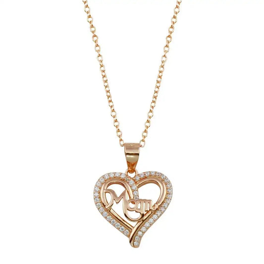925 Sterling Silver Rose Gold Plated Mom Heart CZ Pendant