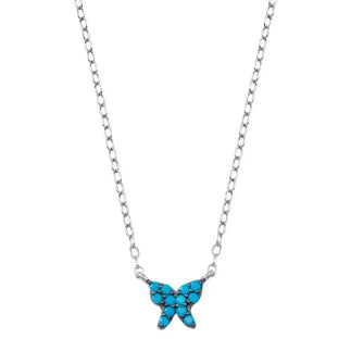 925 Sterling Silver Rhodium Plated Turquoise Butterfly Necklace