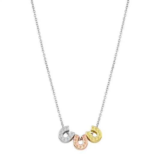 925 Sterling Silver Rhodium Plated Multicolor Horseshoe Necklace