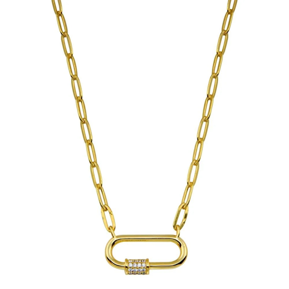 925 Sterling Silver Gold Plated CZ Oval Necklace