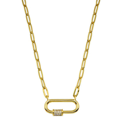 925 Sterling Silver Gold Plated CZ Oval Necklace