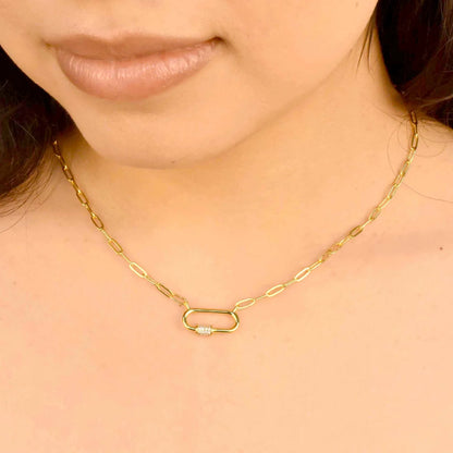 925 Sterling Silver Gold Plated CZ Oval Necklace