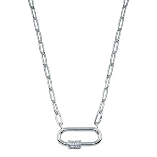 925 Sterling Silver Rhodium Plated CZ Oval Necklace