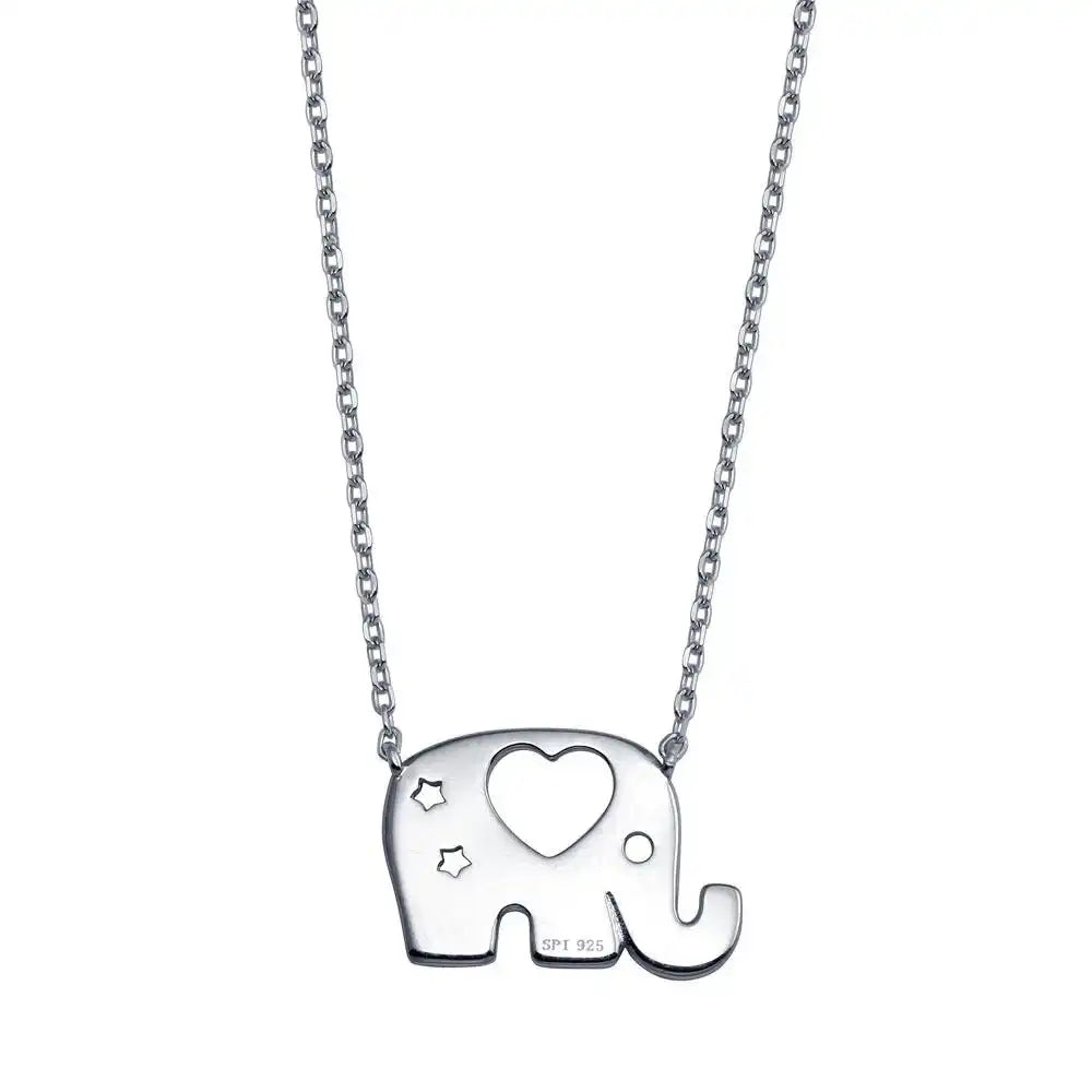 925 Sterling Silver Rhodium Plated Elephant Heat Star Necklace