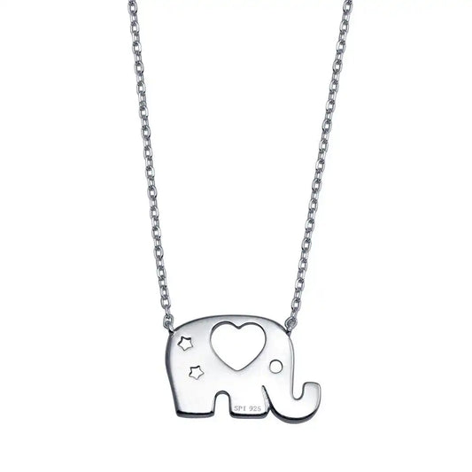 925 Sterling Silver Rhodium Plated Elephant Heat Star Necklace