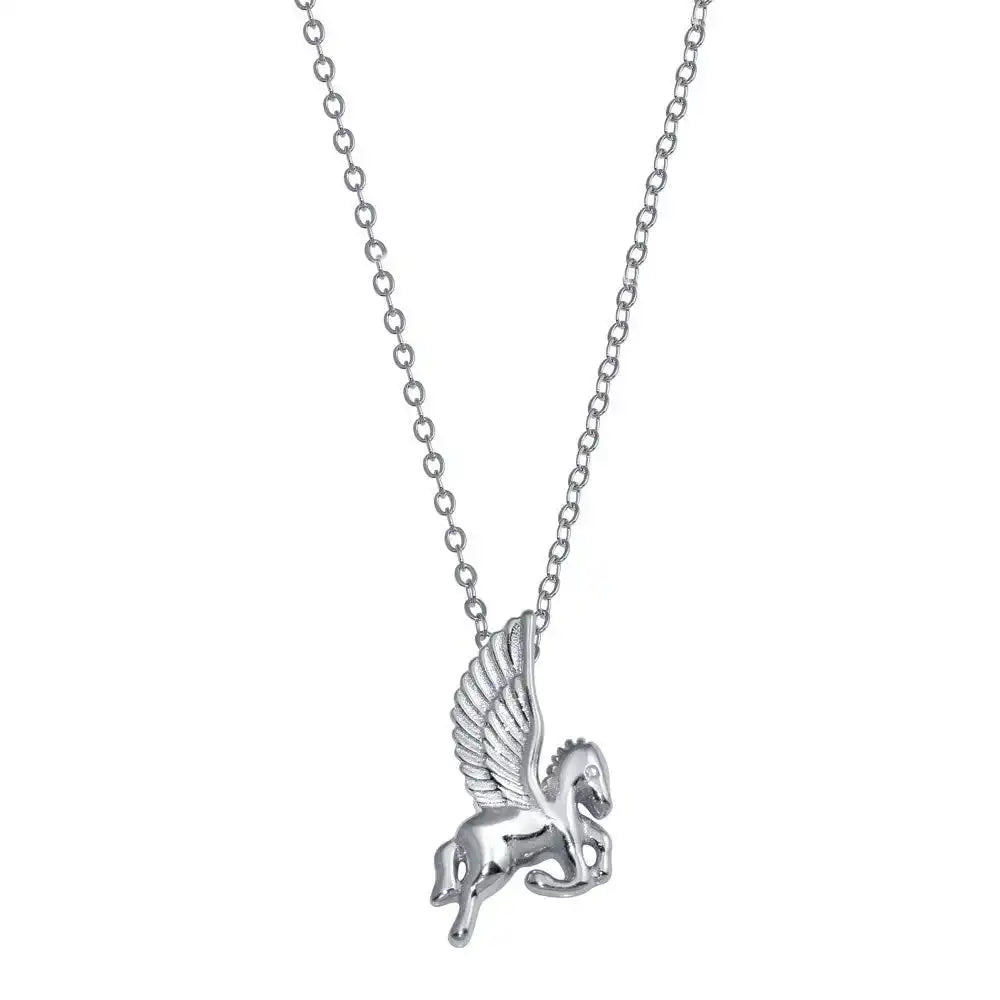 925 Sterling Silver Rhodium Plated Pegasus Necklace