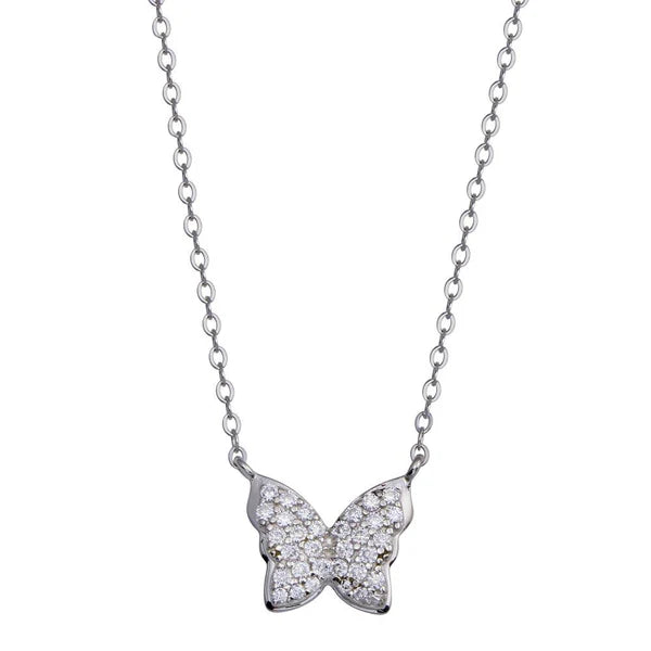 925 Sterling Silver Rhodium Plated Butterfly CZ Necklace