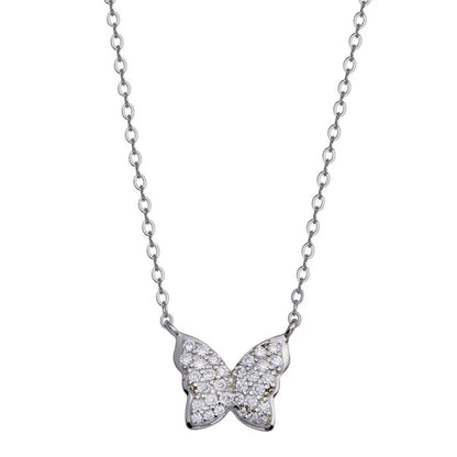 925 Sterling Silver Rhodium Plated Butterfly CZ Necklace