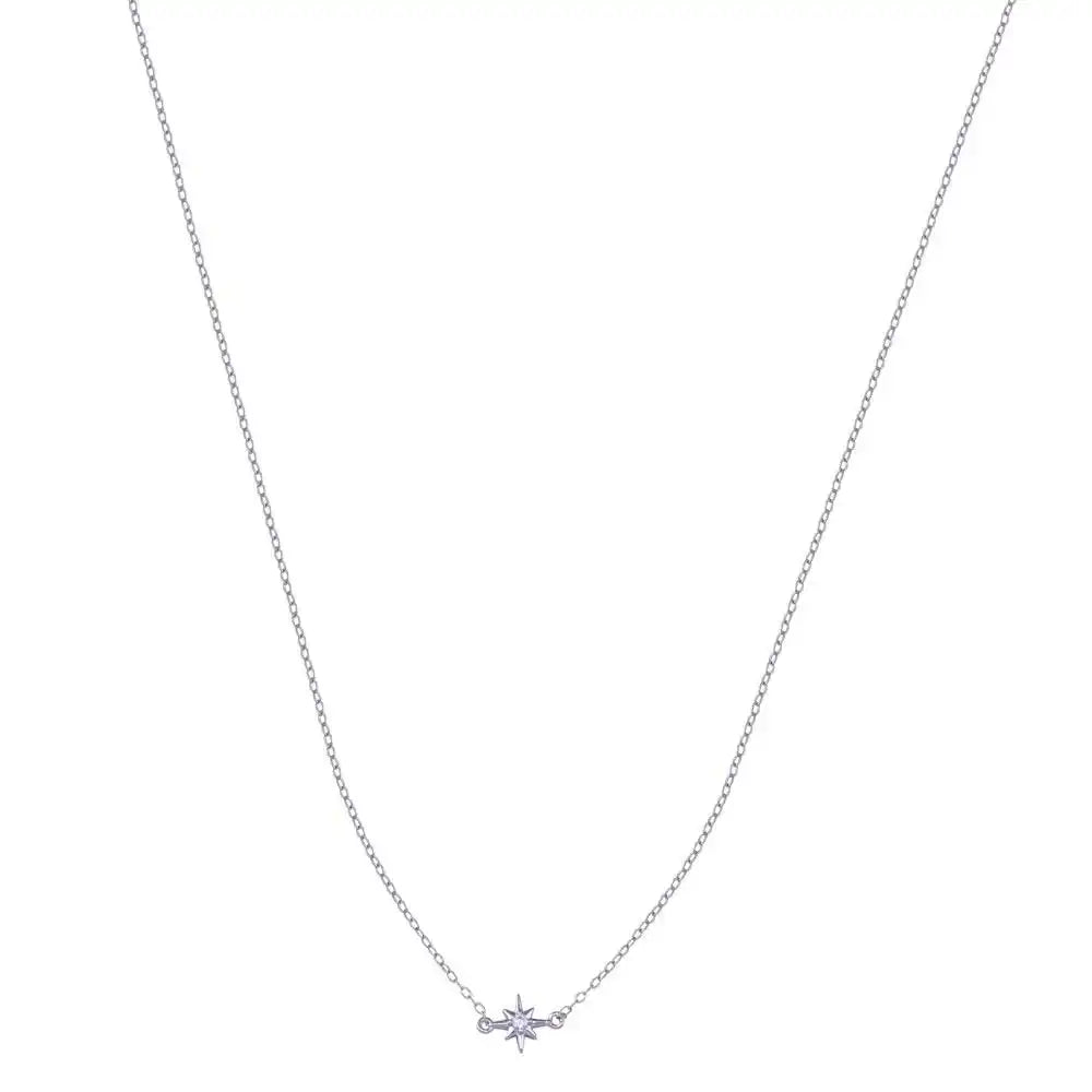 925 Sterling Silver Rhodium Plated Northstar Clear CZ Necklace