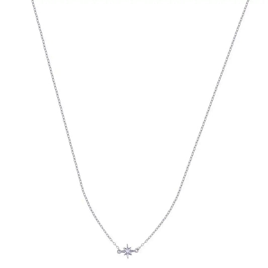 925 Sterling Silver Rhodium Plated Northstar Clear CZ Necklace