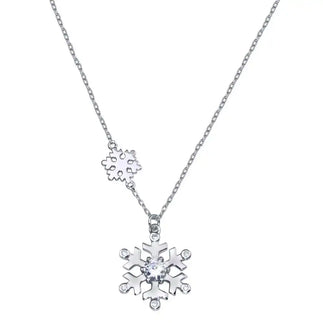925 Sterling Silver Rhodium Plated Snow Flakes CZ Necklace