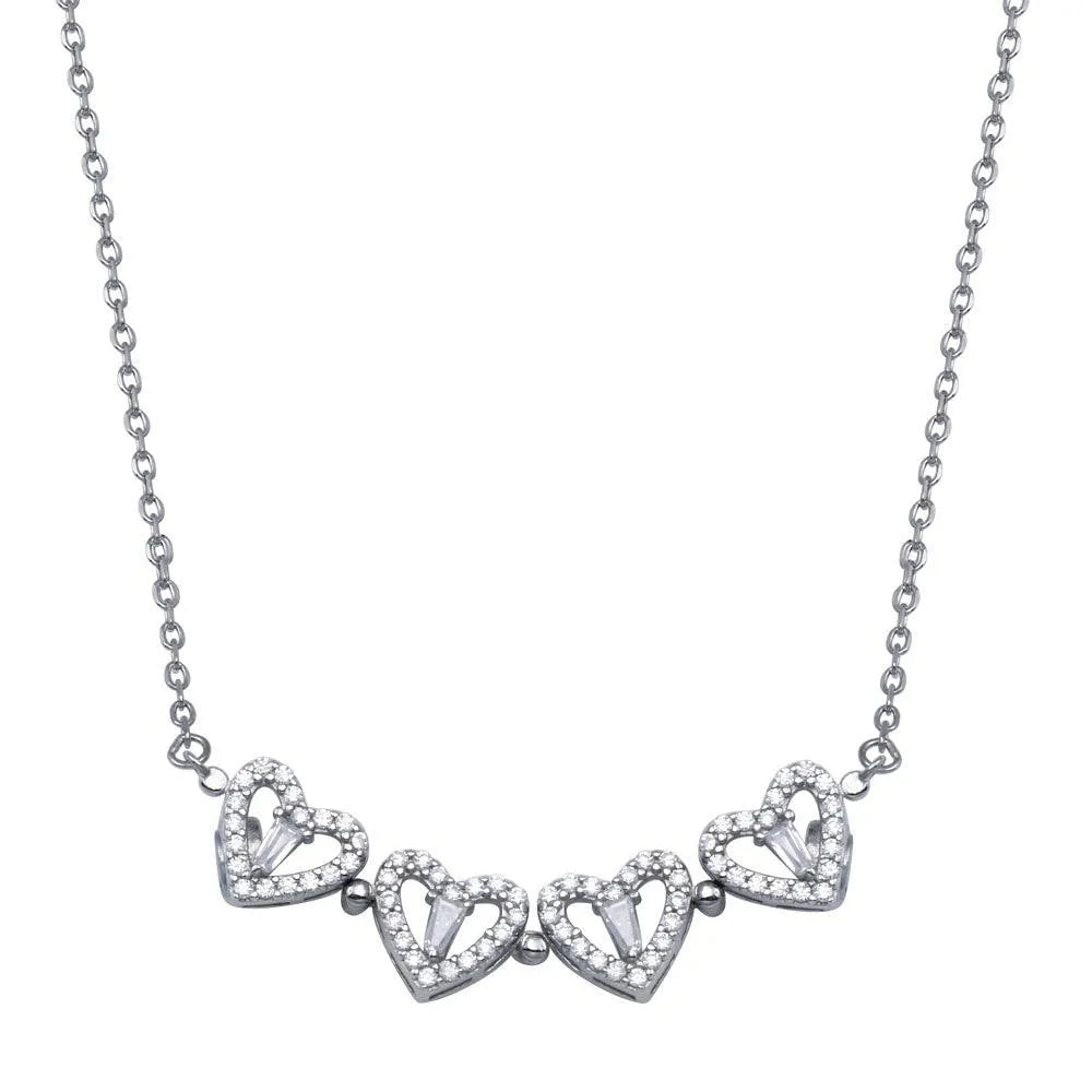925 Sterling Silver Rhodium Plated CZ Open Magnetic Flower Heart Necklace