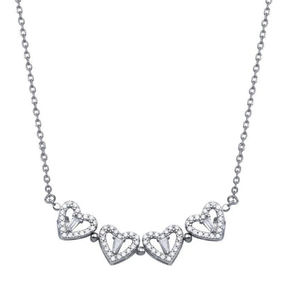 925 Sterling Silver Rhodium Plated CZ Open Magnetic Flower Heart Necklace
